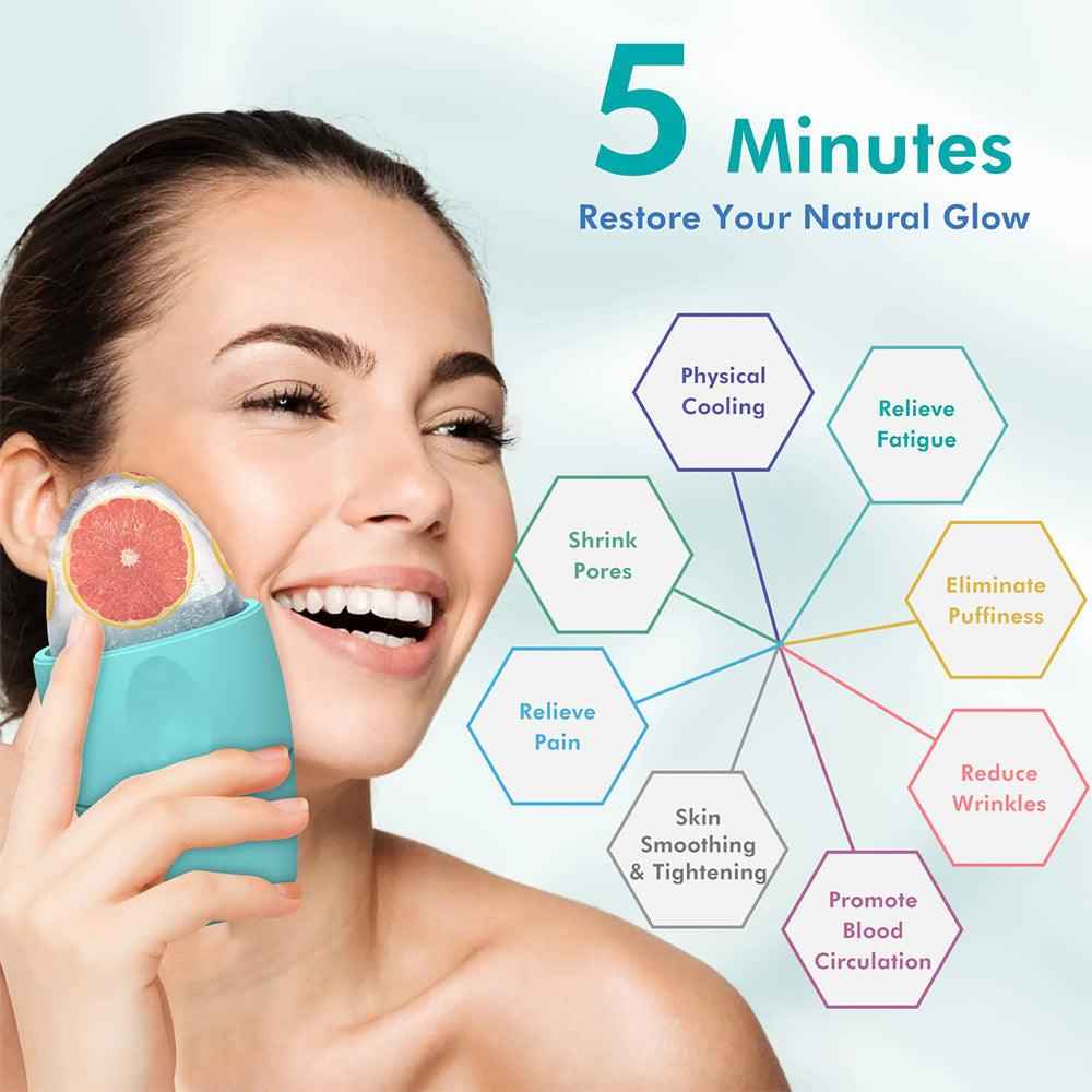 Silicone ice face roller with a contoured head for cooling facial massage.