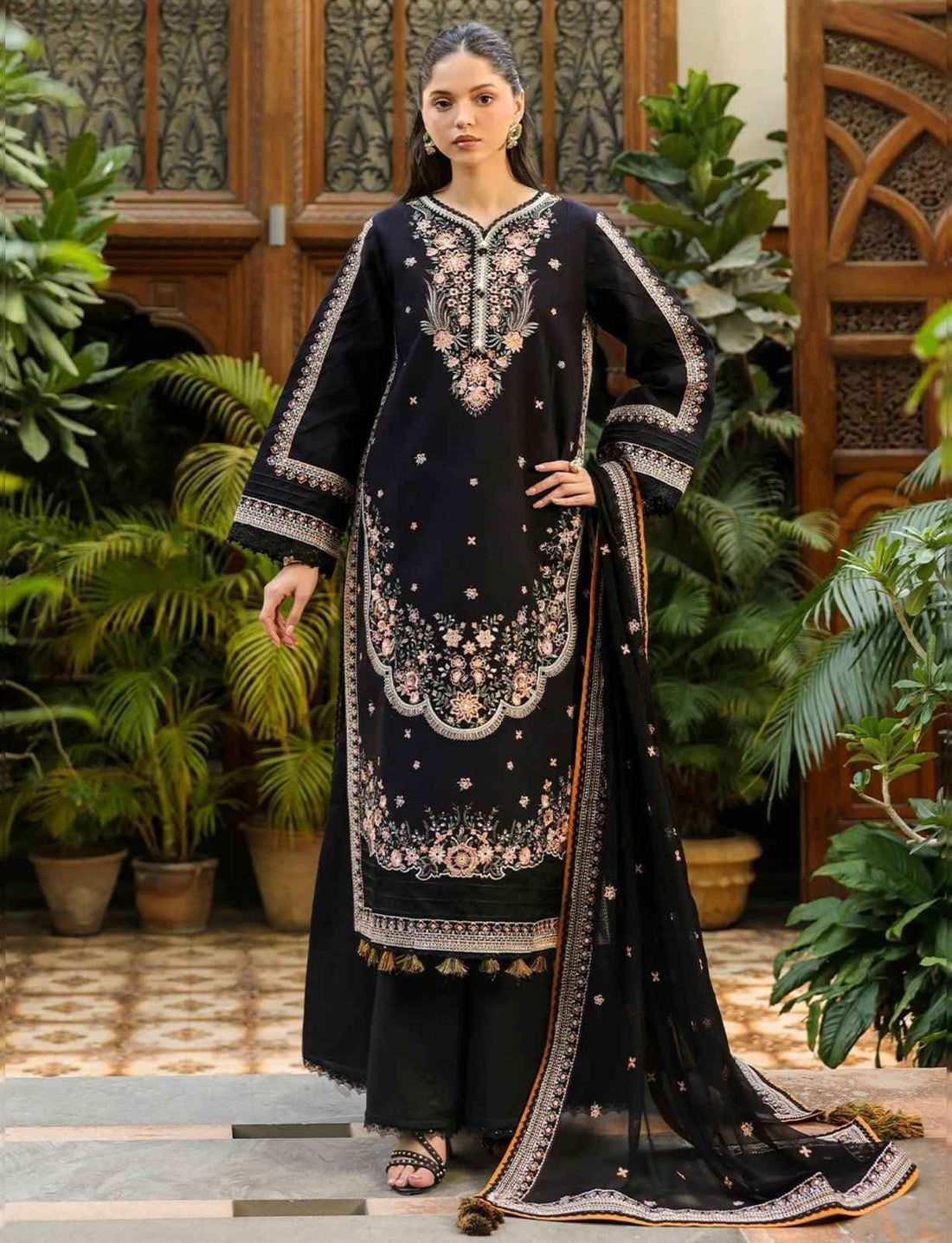 Winter Jee Collection dhanak shawl draped over the shoulders, showing its warm texture and elegant winter styling.
