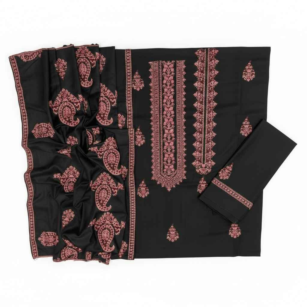 Women's winter suit with heavy front embroidery in warm fabric.